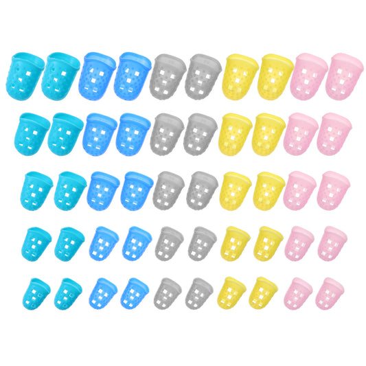 50 Pcs Guitar Fingertip Protectors, 5 Sizes Colorful Silicone Guitar Finger Covers Caps with Air Holes, Breathable Anti-Slip Reusable Finger Covers for Stringed Instruments Bass Mandolin