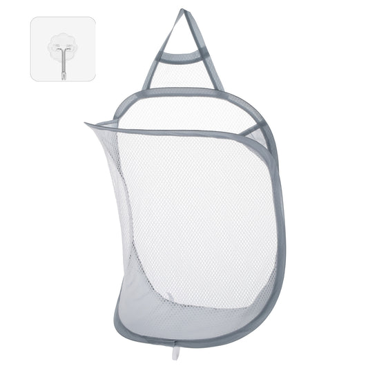 Molain Mesh Collapsible Small Wall Laundry Baskets, Hanging Laundry Hamper Hanging Clothes Hamper Baskets for Home Hotel Travel Camping University Dormitory(Grey)