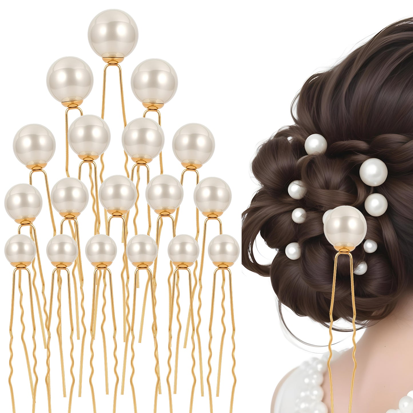 Giantree 18 Pcs Wedding Pearl Hair Pins U Shape Barrette Pearl Hair Accessories, Elegant Pearl Rhinestones Hair Pinsfor Bride Bridesmaid Women Girls(Gold)