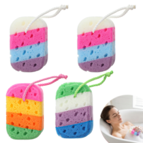 Amabro 4PCS Bath Sponge Exfoliating Bath Shower Loofah Large Size Shower Cleaning Body Loofahs Sponges Reusable Washing Scrubber Soft Bathing Pouf Foam Bathroom Accessories Women Men(Multicolor)