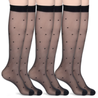 LXUEJIE 3 Pairs Sheer Knee High Socks for Women, Black Dot Sheer Thin Socks Stretchy Breathable Knee High Socks Retro Vintage Style Tube Stockings for Party, Women's Gift