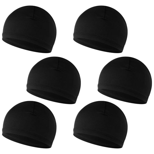 HJZHII 6 Pcs Breathable Mesh Skull Caps, Soft Beanie Hats Cooling Cap Cycling Caps Sweat Wicking Running Hat(Black)