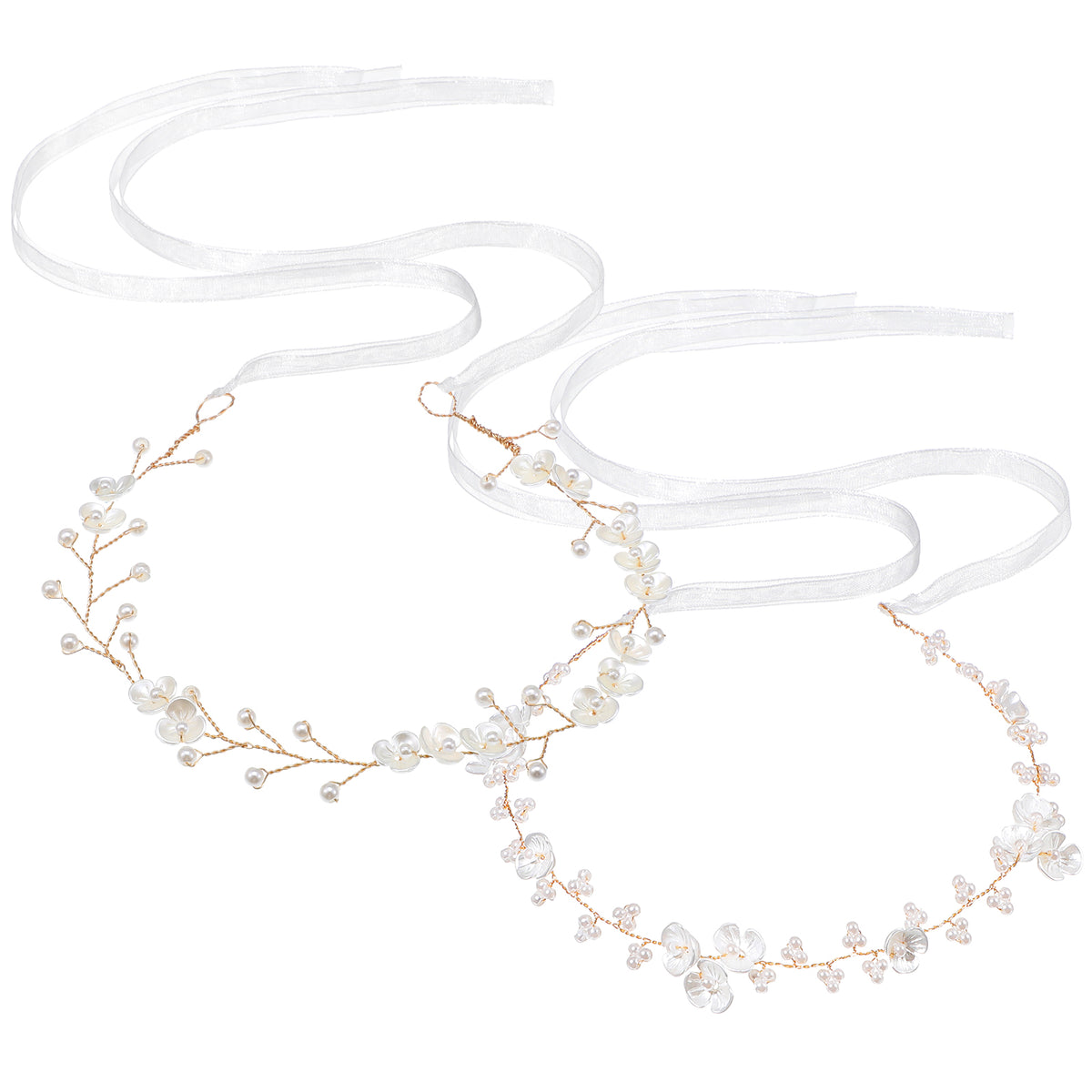 MBAIYO 2Pcs Flower Girl Headpiece, Silver Pearl Flower Crown for Wedding
