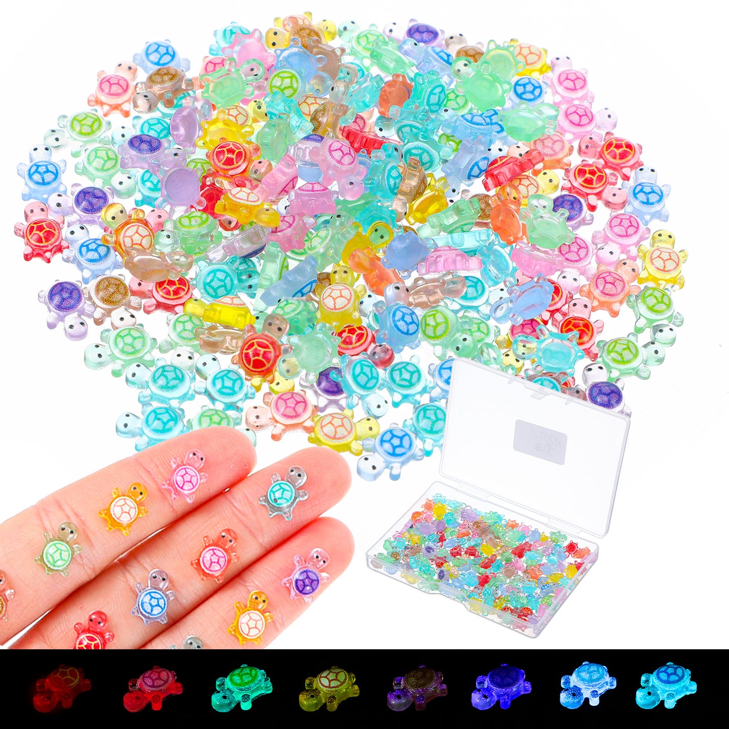 TIESOME 200PCS Mini Resin Turtles, Mini Resin Animals Tiny Turtles for Crafts Glow in The Dark Miniature Turtle Dollhouse Small Animals Figures for Fairy Garden Ocean Party Favor Landscaping Decoratio