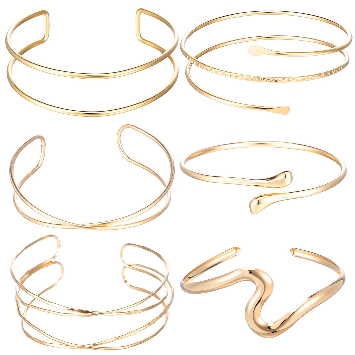 TIESOME 6 Pcs Arm Cuff Upper for Women, Arm Band Bracelet Bangle Adjustable Gold Bracelet Set Upper Armband Set Simple Open Armlet