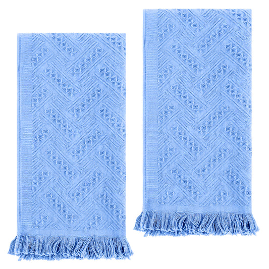 AOZUO 2 Pcs Hand Towels Bathroom, 30×13 Inch Boho Decorative Hand Towels Turkish Absorbent Soft Face Towel for Boho Bathroom Decor Farmhouse Kitchen Hotel Spa Guest (Blue)