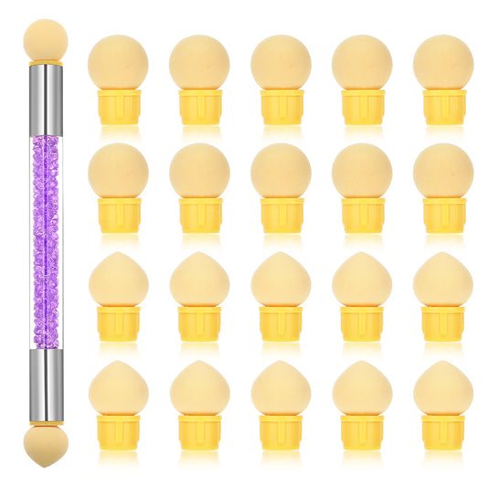 simarro 1 Pcs Nail Sponges for Ombre, Nail Design Brush, Double-Head Ombre Brush, Gel Acrylic Manicure Brush, Nails Art Tool Sponge Smudge Pen With 20 Pcs Replaceable Sponge Heads (Purple)