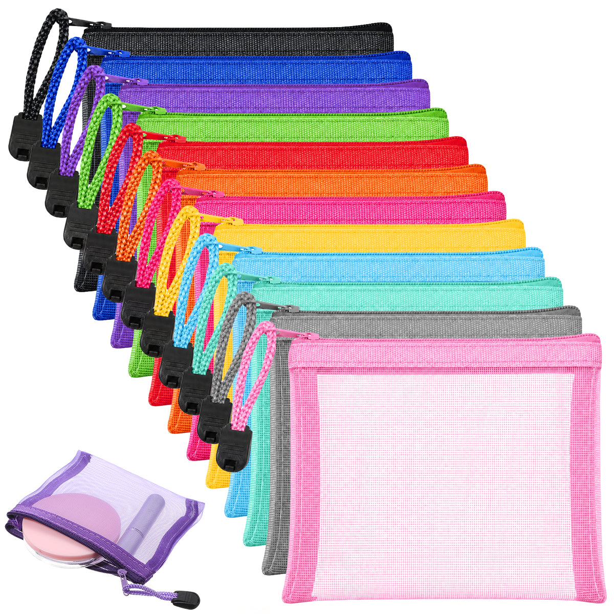 GEEHUA 12Pcs Small Mesh Zipper Pouch, Mini Nylon Coin Bags 13×10cm 12Colour