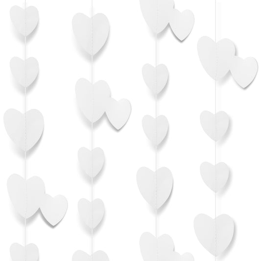 LIQWEI 52 Feet White Disco Party-Decoration Heart Garland, Birthday, New Year's Eve, Hanging Backdrop Streamers, Graduation, Engagement, Wedding, Bachelorette, Winter Christmas Banner Decor (White)