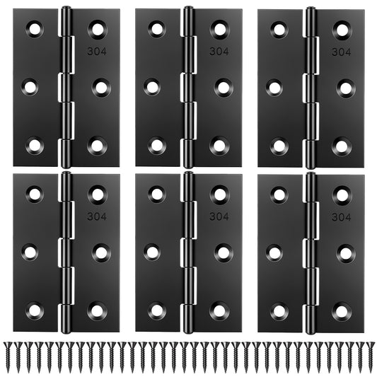 JJUNW 6 Pcs 3 Inch Black Door Hinges, Stainless Steel Folding Butt Hinge with 36 Screws, Cabinet Hinges Small Hinge Hardware for Door, Furnitures, Cabinet,Cupboard, Dressers