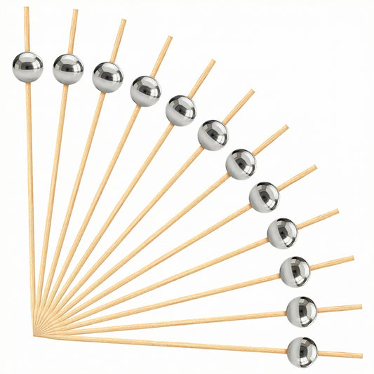 JJUNW 100Pcs Cocktail Picks, Plastic Ball Decor Skewer Fancy Toothpicks for Appetizers Charcuterie Sandwich Burgers Fruit, Kitchen Gadget(Silver)