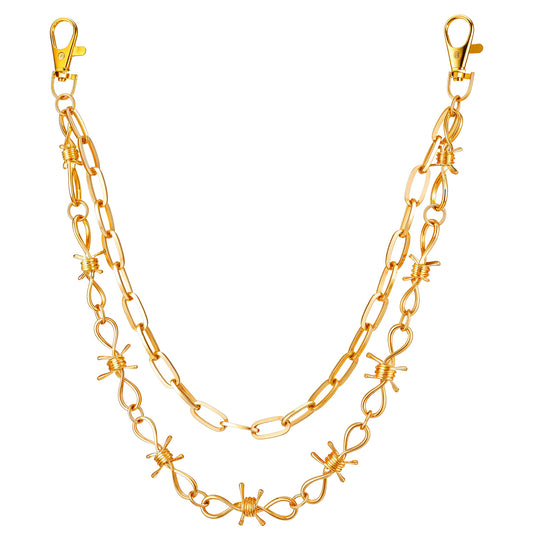 MBAIYO Gold Pants Chain for Men Women, Double Layer Thorn Metal Chain for Pants Jeans Punk Rock Jeans Chains Gold Wallet Purse Chains