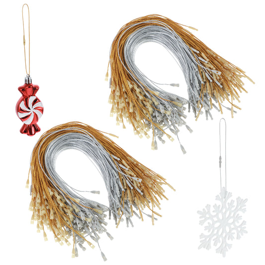 Molain 400Pcs Christmas Ornament Hooks, Ornament Hangers with Snap Ornament String for Christmas Tree Holiday Party Halloween Hanging Ornament Decorations Ropes Easy and Fast Locking(Gold+Silver)