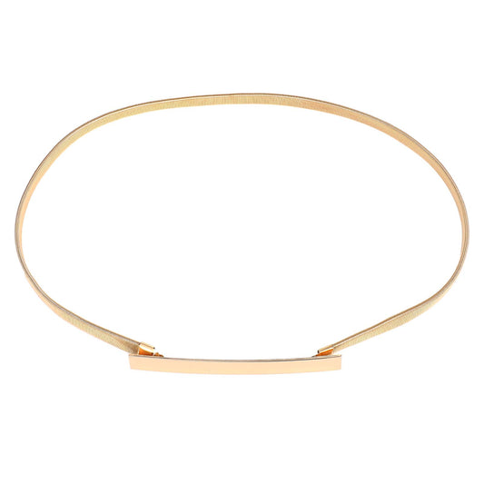 AOZUO Skinny Metal Cinch Belt for Women, Gold Stretch Thin Waist Belt Adjustable Elastic Belt for Dress