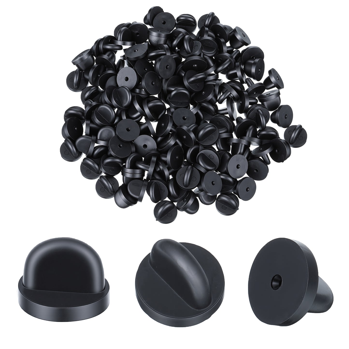 SHENLIU 150pcs Rubber Pin Backs, Rubber Butterfly Clutch Pin Lapel Pins Backs Keepers Replacement for Uniform Badges Comfort Fit, Black
