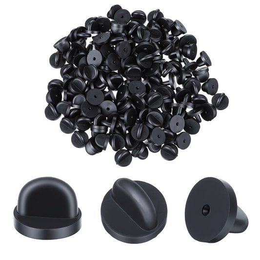 SHENLIU 150pcs Rubber Pin Backs, Rubber Butterfly Clutch Pin Lapel Pins Backs Keepers Replacement for Uniform Badges Comfort Fit, Black