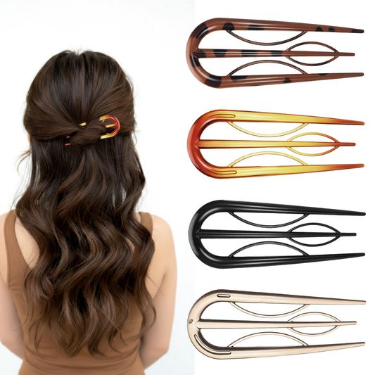 LXUEJIE 4 Pcs Hairpins Hair for Women Fine Thin Hairs, Large Styling Pins for Thin Thick Hairs, Prestige French Twist Hair Pin, Plastic French Twist Pin with 3 Inner Teeth Design for Women