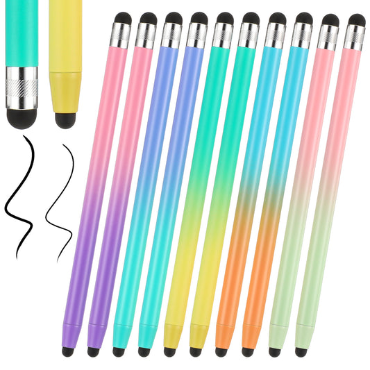 HJZHII Stylus Pens for Touchscreen, 2-in-1 Tablet Pen High Precision Sensitivity Stylus Pen Compatible with All Capacitive Touch Screen Smartphones, Gradient Color, Fine Point(10pcs, Multicolor)