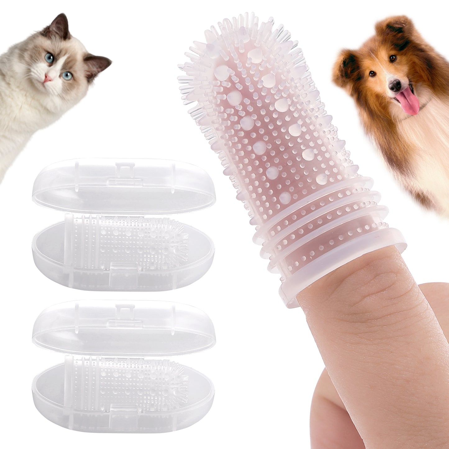 Molain Dog Toothbrush- Enhanced Version 360º Full Surround Silicone Bristles Toothbrushes Easy Teeth Clean for Cat and Dog, Teeth Clean Two-Times More Effective (2Pcs White)