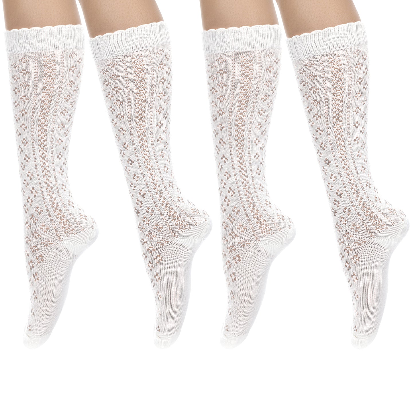 DOPENSPI 2 Pairs Lace Knee High Socks, Lace Fishnet Stockings Laces Boot Socks Knee High Sock Fishnet Boot Sock One Size(White,White)