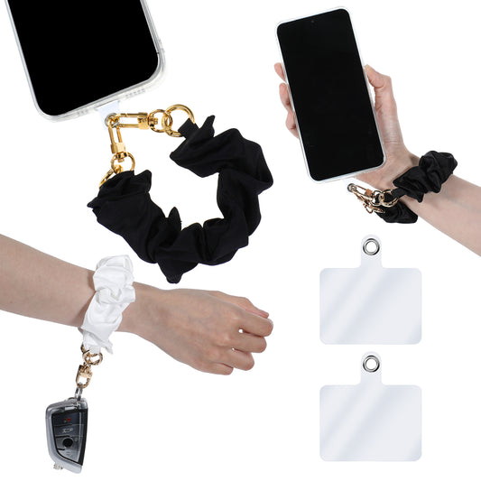 AOZUO Scrunchie Phone Wrist Strap, 2PCS Elastic Large Intestine Phone Chain Lanyard Wristlet Key Chain with 2 Ultra Thin Tether Pads for Women Gift Compatible with Most Cell Phone