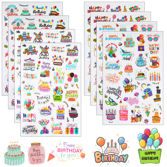 Molain 200 Pcs Happy Birthday Stickers, Birthday Party Anniversary Sticker Decals Waterproof Vinyl Stickers, Happy-Birthday Decals Supplies for Cards Decorations Balloon Cake Decal