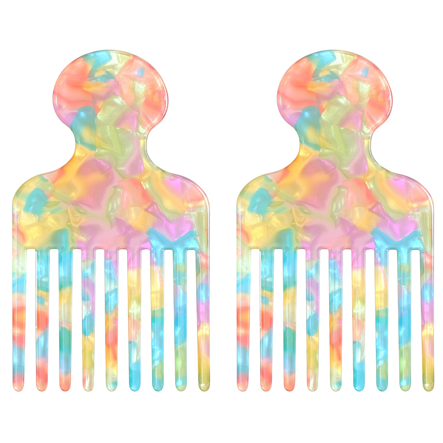 LXUEJIE 2Pcs Wide Tooth Hair Pick Comb for Curly Hair, 4.72 Inch Smooth Detangling Lifting Styling Tools for Women Men Thick Long Hairs Volumizing and Reducing Knots(Multicolor)