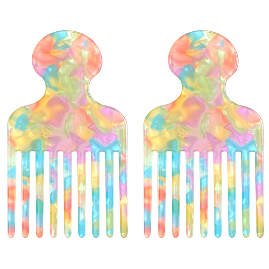 LXUEJIE 2Pcs Wide Tooth Hair Pick Comb for Curly Hair, 4.72 Inch Smooth Detangling Lifting Styling Tools for Women Men Thick Long Hairs Volumizing and Reducing Knots(Multicolor)