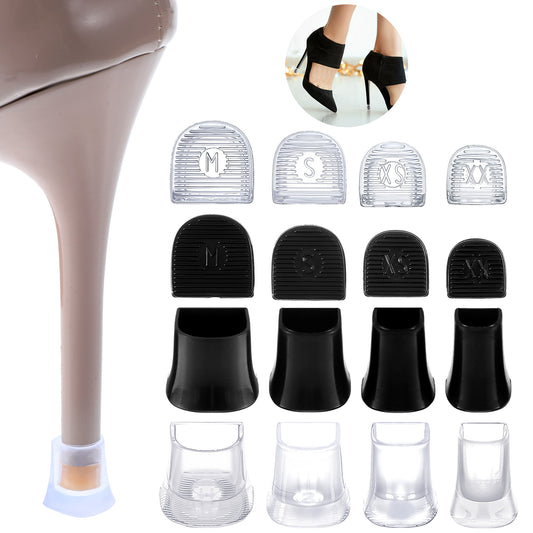 cobee 8 Pairs Heel Caps for High Heels, 4 Sizes Heel Stoppers Heel Protectors Anti-Slip Noise Reducing, Heel Replacement Tips Black and Transparent for Women Wedding, Grass, Wetlands Outdoor Events