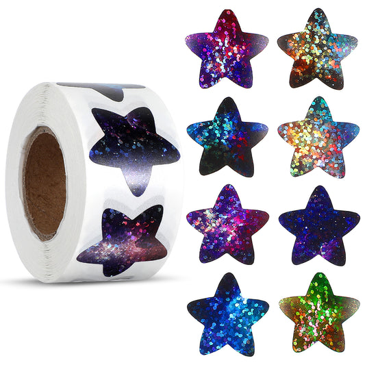 AOZUO 500 PCS Glitter Star Stickers for Kids Reward, 1 Inch Sparkly Star Stickers Roll Self-Adhesive Colored Shiny Stickers Behavior Chart Labels for DIY Craft School Teacher Student (Starry Sky)