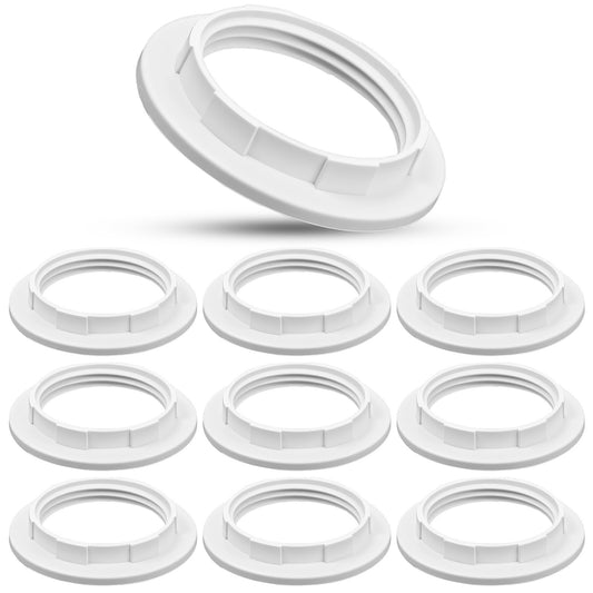 Molain 10PCS White Lamp Shade Adapter Ring, E26 E27 Retaining Collar PET Plastic Ring with 1.5 Inch Inner Diameter