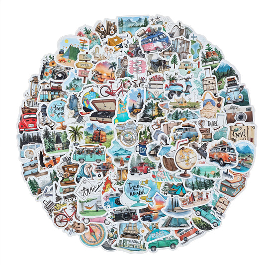 AOZUO 100PCS Vintage Travel Stickers, Cute Retro Travel Stickers Aesthetic Scrapbook Stickers Decor Stickers for Luggage Laptop Planners Phone Water Bottle Suitcase Notebooks Album