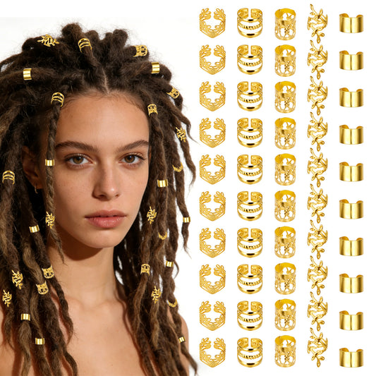 LIQWEI Gold Hair Cuffs, Hair Jewelry for Braids, Hairs Jewelry for Dreadlock Clips, Christmas Hairing Charms for Hairs Braids, Loc Dreadlock Accessories(Gold)