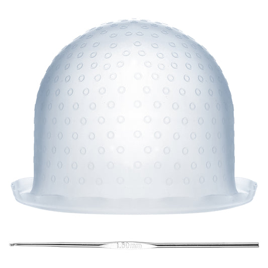 MBAIYO Punched Silicone Highlight Hair Cap with Needle, Professional Reusable Highlighting Poked Hole Cap for Color Hair Salon Hairdressing Dyeing Staining Tools for Women and Men(Blue)