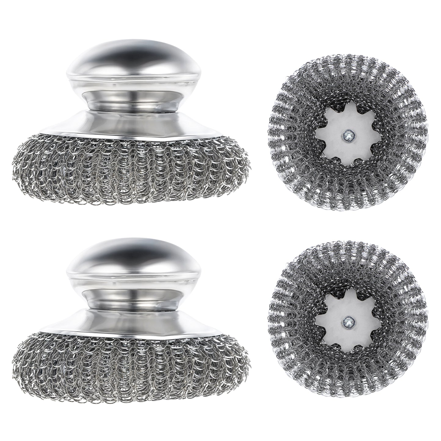 Yuanchu 2Pcs Stainless Steel Wool Scrubber with Handle, Metal Scrubber for Cleaning Dishes Cast Iron Scrubber Steel Wool Pads for Pots Stoves Barbecue Grills Wash Sink