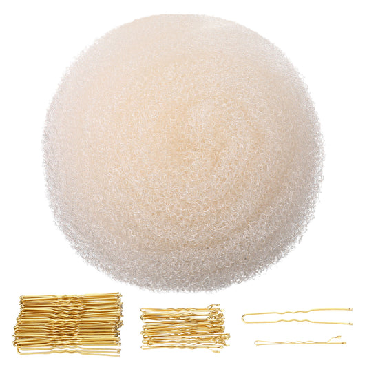 LXUEJIE Hairs Sponge for Updo & Volumes Bump Tool, Volume Bumps Insert, Hair Filler for Thin Hairs, Hair Bumps for Volume Insert Tousle Sponge with 70 Bobby Pins Salon Must-Have (Off White)