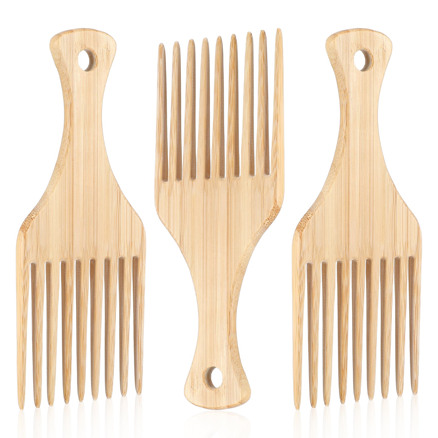AOZUO 3 PCS Afro Hair Pick Comb, Wood Wide Tooth Comb for Curly Hair Detangling Lifting Comb for Women and Men Hair Styling Hairdressing Tool for Long Curly Thick Hair Wigs Beards