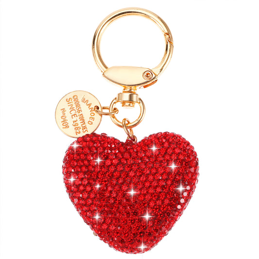 AOZUO Heart Bag Charm for Women, Metal Car Key Chain with Bag Pendant, Sparkly Rhinestone Handbag Pendant, Handbag Charm for Women Handbags, Purses, red