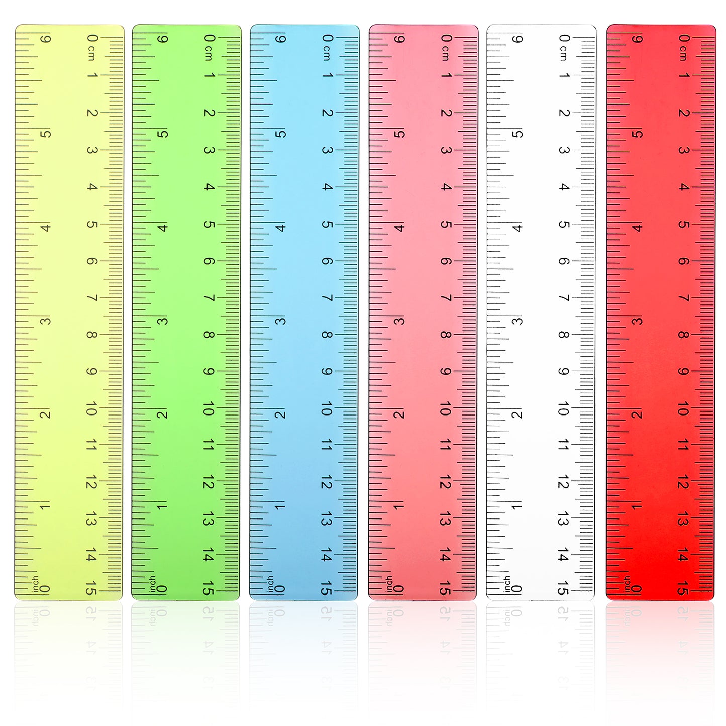 IANFAN 24 Pcs 6 Inch Colorful Clear Plastic Straight Rulers, Not Easily Broken Straight Edge Rulers with Inches Centimeters Millimeters Lightweight Small Ruler for Office Home