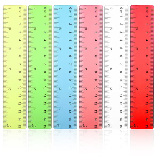 IANFAN 24 Pcs 6 Inch Colorful Clear Plastic Straight Rulers, Not Easily Broken Straight Edge Rulers with Inches Centimeters Millimeters Lightweight Small Ruler for Office Home