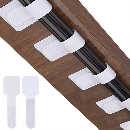 Jeffdad 60 Pcs Under Desk Cable Management, Self-Adhesive Cable Organizer, Adjustable Loop Cable Ties for PC/TV/Router No-Drill Cable (White)
