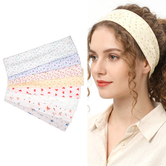 HJZHII 8Pcs Floral Headbands for Women, Fabric Headbands Non Slip Elastic Floral Hairbands Soft Hair Bands Stretchy Head Band Boho Headband for Women Ladies Girls Yoga Gym Running Workout