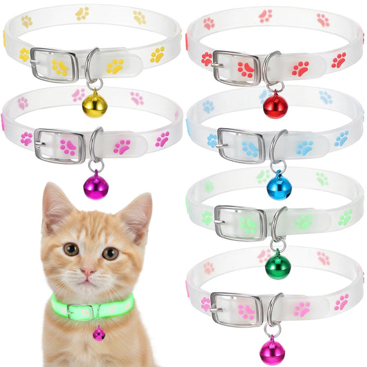 Molain 6Pcs Reflective Cat Collars, Adjustable Silicone Kitten Collar Lightweight with Bells Anti-Lost at Night Pet Collars Night Safety Pet Collar for Cats Kitten Small Pets