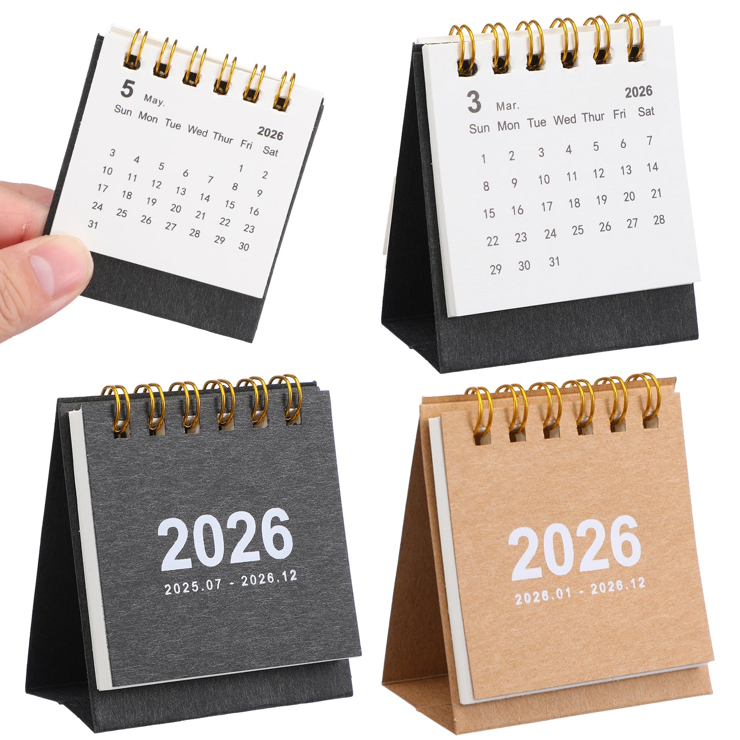 cobee 2 Pcs Mini Desk Calendar 2025-2026, Small Standing Flip Calendar 2.8 inch x 2.5 inch Mini Desktop Calendars Thick Paper Twin-Wire Binding Desk Calendars for Home Office(Jan 2026 to Dec 2026)