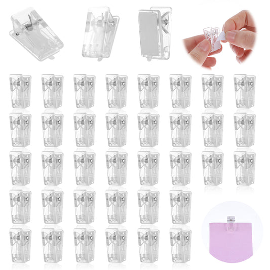 AOZUO 40PCS Tapestry Wall Hanging Clips, Self-Adhesive Clips for Photos Sticky Clips for Wall Clear Acrylic Spring Clips for Poster Paper Home Office