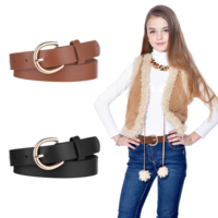 Molain 2 Pack Girls Belt, 32.3 Inch Kids Elastic Belt PU Leather Waist Belt with Double O Ring Buckle Exquisite Comfortable Skinny Strappy Waist Belt for Kids Dress Pants Jeans (Black + Camel)