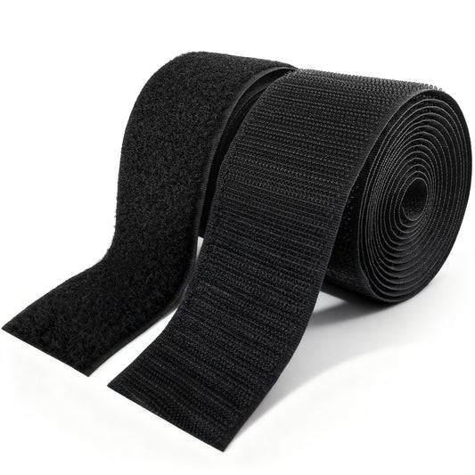 LIQWEI 5cm/2Inch Wide Hook and Loop Tape, Strong Heavy Duty Stick On Tape, Double Sided Sticky Tapes for Clothing Sewing Crafting DIY Projects(Black)