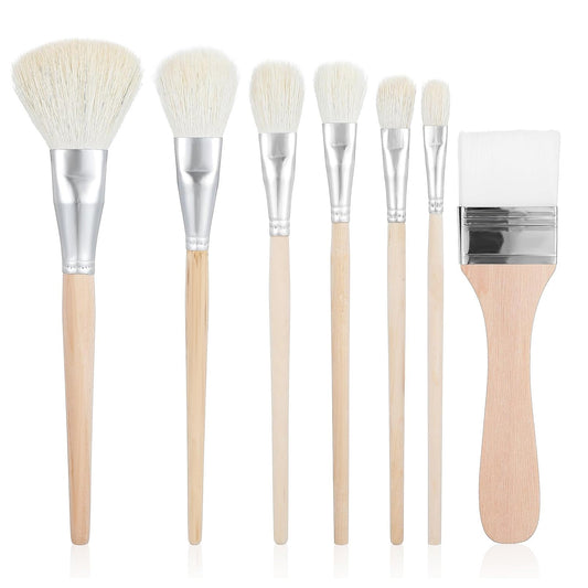 Jeffdad 7 PCS Mop Brush for Acrylic Painting, Versatile Blending Mop Brushes Paint Brushes Set with Wooden Handle for Acrylic Painting Watercolor Oil Painting Face Body Art