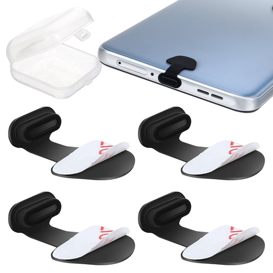 Giantree 4Pcs USB C-Type Anti Loss Dust Plugs, USB C Dust Cover Dust Plug, USB Type C Anti Dust Plugs Cover, Silicone Phone Charging Port Dust Cover All USB C Ports (with Clear Case)(Black)