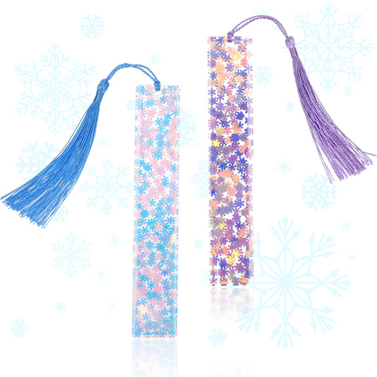 AOZUO 2 Pieces Resin Dried Flower Bookmark, Transparent Pressed Flower Bookmark Handmade Floral Page Marker with Silky Tassel Cute Bookmark for Women Kids Students Book Lovers Gift(Purple+Blue)